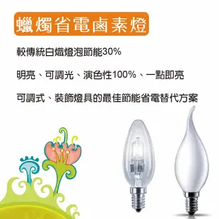 飛利浦PHILIPS 蠟燭鹵素燈泡 B35 E14 120V 28W 尖清 無段調光