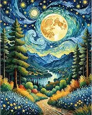 JATOK Paint by Numbers Adults, Paint by Numbers, DIY Moon Road with Brushes and Acrylic Paints, Hand Painted Oil Painting Canvas for Home Decor, Without Frame (40 x 50 cm)