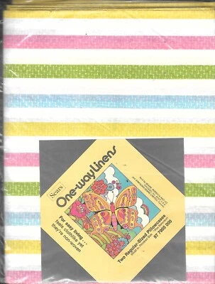 Vintage 1960s Sears One-way Linens Striped Standard Size Pillowcases - NOS