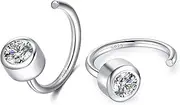 [CHIC & ARTSY] 925 Sterling Silver Huggie Hoops Earrings Synthetic Gemstone Open Half Hoops Earrings for Women Everyday Jewelry
