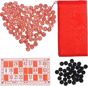 UPKOCH Wooden Bingo Game Set with 85 Chess Pieces & Number Cards - Vintage Logical Training Board Game for Family Parties, Kids Adults Holiday Activities (Red, 6.37x3.38x0.35in)