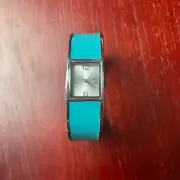 Chico's Watch Women Silver Tone Blue Enamel Bangle Cuff Need Battery Not Tested