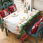 Christmas Rectangle Tablecloth Washable Dinner Table Cover for Xmas Party Decoration-Green