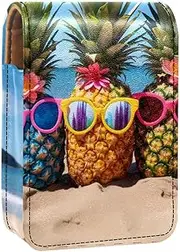 Lipstick Case,Portable Makeup Bag Cosmetic Pouch,Lipstick Holder Makeup Organizer,Beach Sea Funny Pineapple