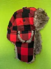 New Trapper Hat - Lumberjack Red - Plush Faux Fur - Fur Lined Flaps