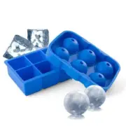 Silicone Ice Sphere Round Ball Mould + Large Silicone 2 Inch Ice Cube Tray Set