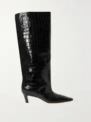 [TOTEME] TOTEME - Croc-effect Leather Knee Boots - Black - IT35 IT 35 Black