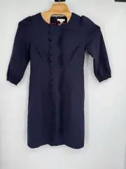 Boden Alexandra Ponte Dress Navy Lined Mid Puff Sleeves Scallop NWT Sz 12L