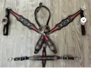 Western Black Leather Set of One Ear Headstall and Breast collar