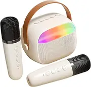 LALADEFIEE Karaoke Speaker Microphone Set for Boys and Girls Adults Compact Portable Machine Led Lights Multi-Effects