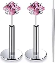 [Lsnevsie] 20G 18G 16G Threadless Push In Astm F136 Titanium Nose Ring Studs Flat Back Studs Earrings G23 Titanium Tragus Helix Conch Cartilage Earrings Piercing Jewelry For Women Men Clear Pink CZ