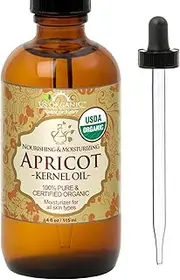 Apricot Kernel Oil, USDA Certified Organic,Pure & Natural, Cold Pressed Virgin, Unrefined in Amber Glass Bottle Glass Eyedropper for Easy Application (4 oz (Large))