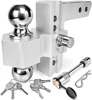 Adjustable Trailer Hitch - 6 Inch Drop Hitch for 2 Inch Receiver, Ball Mount Hitch 12,500 LBS, 2 and 2-5/16 Stainless Steel Dual Balls, Tow Hitch with Double Anti-Theft Pins Locks - Matte