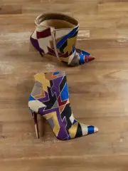 CHRISTIAN LOUBOUTIN So Kate Booty 100 geometrique fabric ankle boots 9 39