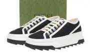 NEW GUCCI LADIES GG CANVAS PLATFORM LOGO SNEAKERS SHOES 38/US 8