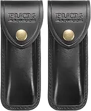 uxcell 2pcs Leather Knife Sheath 5.71" Leather Pocket Knife Sheath with Hole for Folding Knife Camping Hunting Outdoors, Black