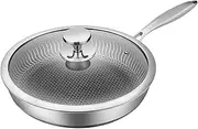Fenteer Stir Fry Wok Stainless Steel Wok Pan with Lid Electric Nonstick Stir Fry Gas Cooktops Suitable for All Stoves Skillet Wok Pan, 32cm with lid