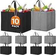 WISELIFE Reusable Grocery Shopping Bags 10 Pack Large Foldable Tote Bags Bulk Eco Produce Bags with Long Handle
