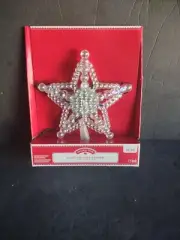 Holiday Time Light Up Tree Topper Silver Tinsel Star 7.5"