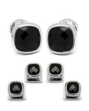 Cufflinks Inc. Faceted Onyx Cushion Stainless Steel Stud Set