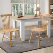 Oikiture 2x Dining Chairs Minimalist Vertical Back Chair Wooden Home Rubber Wood
