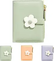 [MEISEE] Small Wallet for Girls Women Tri-folded Wallet Cash Pocket flowers Print Card Holder Coin Purse with ID Window elegant youthful and cute…, 3-green