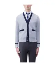 contrasting-trim knit cardigan 1,2,3,4,5 Blue