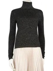 Black Metallic Knit Turtleneck Top