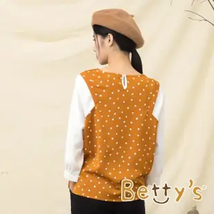 【betty’s 貝蒂思】點點印花布拼接雪紡上衣(桔色)