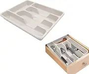 Avilia Cutlery Tray for Drawer, Dishwasher Safe, Cutlery Organiser with 4 Compartments, Made of Durable Plastic, White
