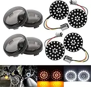 Vuzmode 4Pcs Bullet-Style 1157 Dual LED White Amber Running Light Turn Signal DRL Insert Bulb w Smoke Lens Covers, for Harley, Dyna Touring Sportster Softail FL XL Motorbike Signal Lamp Shell