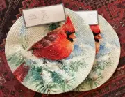 Rachel Ashwell Placemats Cardinal Red Bird Set Of 8 Holiday Round 15”