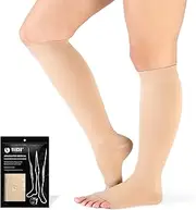 VARCOH Compression Socks for Women,Compression socks Men (S-4XL) Wide Plus Size Compression Socks 20-30 mmHg Knee High Open Toe, Best for Improve Varicose Veins,Leg Blood Circulation (XL,Beige)