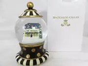 NEW MacKenzie Childs Courtly Check Farmhouse Snow Globe Christmas Musical 8.5"