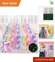 Lightweight Glow-in-the-Dark Unicorn Blanket with Travel Bag - Perfect for Kids