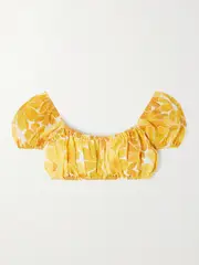 [Faithfull] Faithfull - Harlow Cropped Floral-print Linen Top - Yellow - small small Yellow