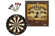 Winmau Blade 6 Dart Board + Ned Kelly Bush Ranger Dartboard Cabinet + Darts Set