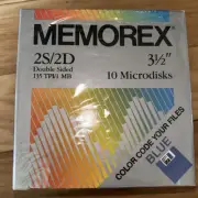 Memorex 2S/2D 3 1/2" Double Sided 135 TPI/1 MB- 10 pack Blue Floppy Disks