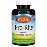 2 X Carlson Labs, Pro-Rite, Free-Form L-Proline & L-Lysine, 200 Vegetarian Capsu