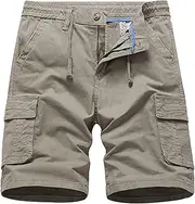 Men's Cargo Shorts Drawstring Elastic Waist Summer Lightweight Shorts Casual Relaxed Fit Work Shorts with Multi Pocekts