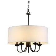 Warehouse of Tiffany Gwenevere 5 Light White Fabric 22 in. Black Finish Chandeli