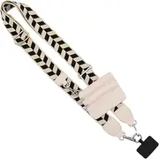 Clip & Go Phone Strap (Black/Cream Chevron) – Crossbody Phone Chain with Zipper Wallet Pouch – Phone Lanyard for Around The Neck, Phone Wallet, and Cell Phone Holder Badge