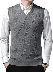 [SWJGLITTR] Men's Cable Knit Sweater Vest Wool Blend V-Neck Sleeveless Pullover Slim Fit Knitted Sweater Vests