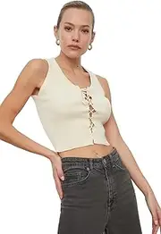 [Trendyol] Women's Beige Binding Detailed Crab Knitwear Blouse
