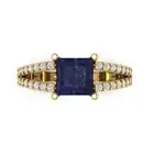 2.42 Princess split shank Blue Sapphire Promise Engagement Ring 14k Yellow Gold