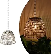 Livinlarge Vintage Rattan Basket Shade Solar Lantern Hanging Lighting Country Style Pendant Light Patio Garden Farmhouse Decoration Rustic Handmade Rattan Pendant Lamps.