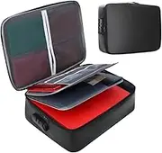Leather File Organizer, Fireproof Box, Secure Filing, Lock and Handle Design, Fireproof Waterproof Protection, Ideal for Home, School Use, Lightweight, 14.57x11.42x3.94 Inches,