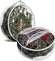 ProPik Christmas Wreath Storage Bag 36" - 2 Pack Clear Christmas Wreath Storage Container- Garland Artificial Holiday Wreath Storage Holder - Water Proof Transparent PVC with Handles (36 Inch, White)
