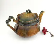 very rare Vintage Brown Enameled Ceramic Teapot england home kitchen decore 1960