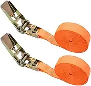 AcbbMNS 2 Pcs 25mm x 5M Ratchet Straps No Hook Heavy Duty Orange Cargo Lashing Straps up to 1760 lbs, Adjustable Cam Buckle Tie-Down Straps Ratcheting Securing Straps (No Hook)
